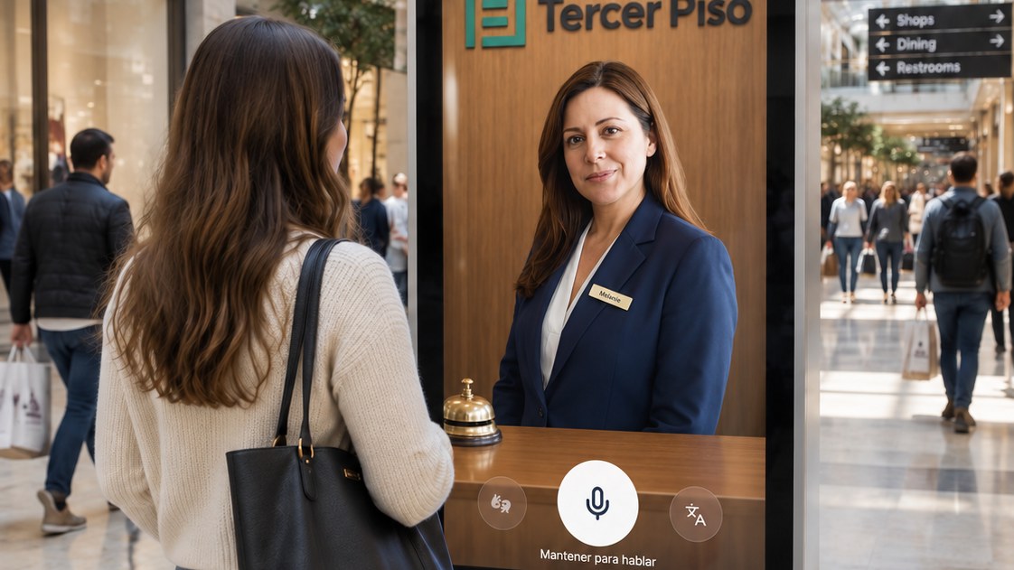 Terminal con Avatar IA en un contexto de shoppings.